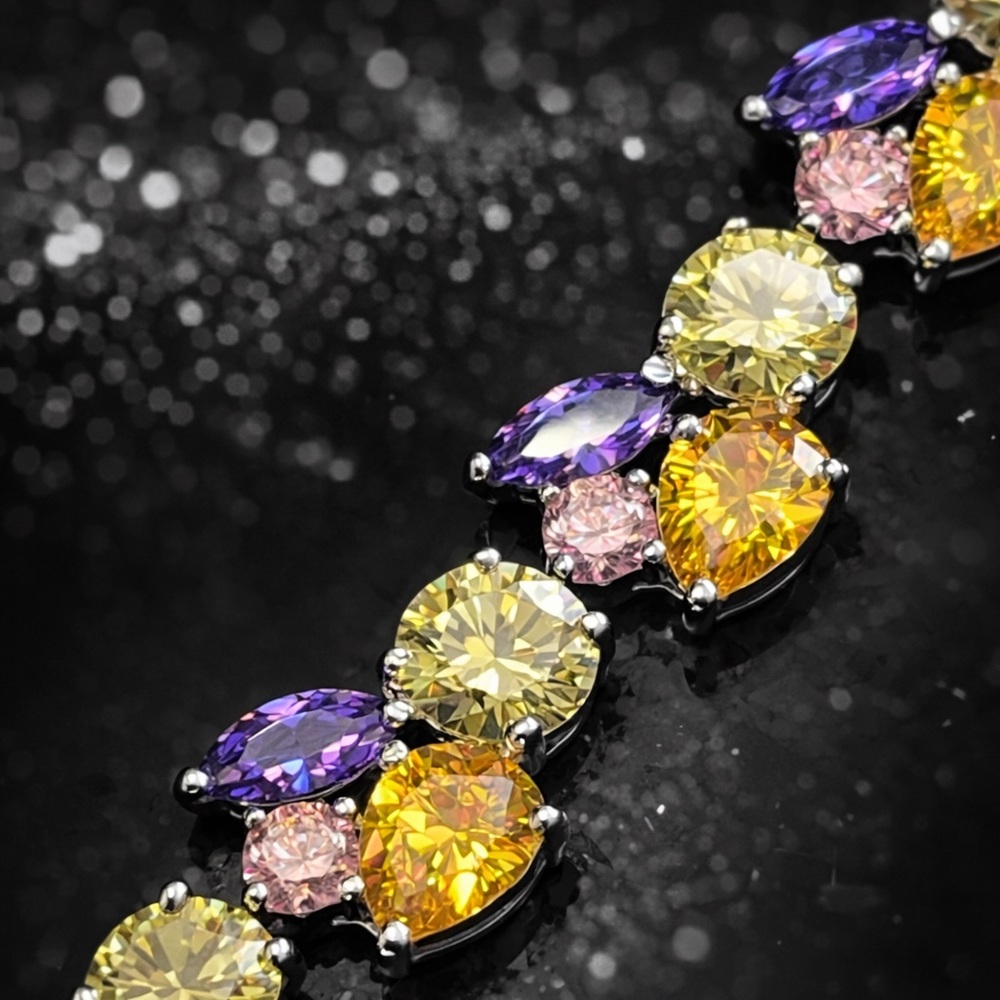 Suzanne Somers vintage HSN yellow pink purple CZ tennis bracelet sterling silver